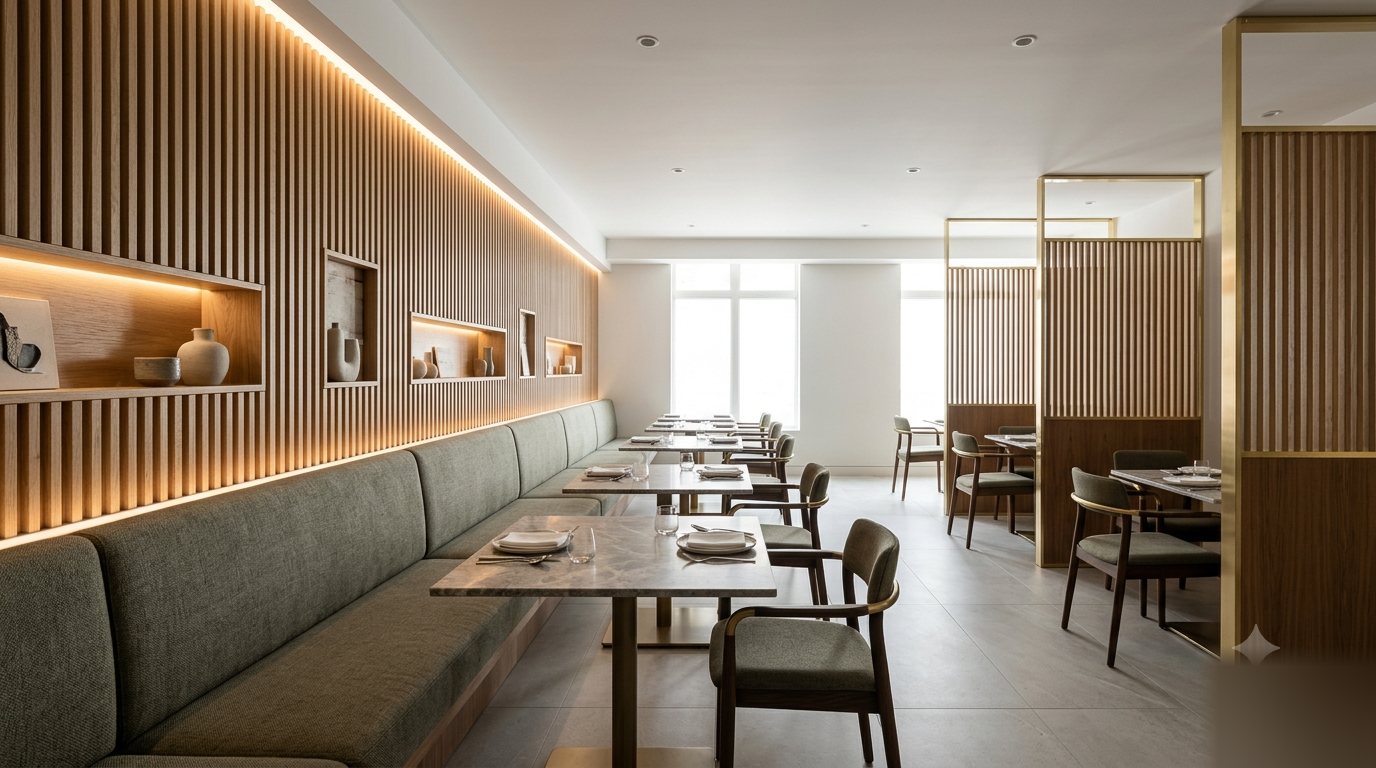 Restaurant, banquettes et agencement bois
