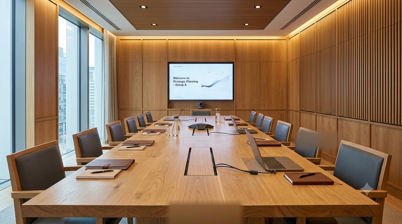 Salle de réunion, grande table en chêne